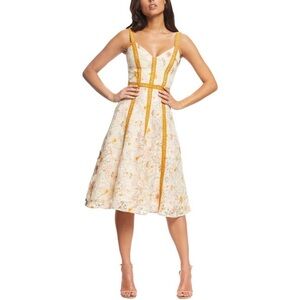 Dress the Population Cream and Gold Midi Dress